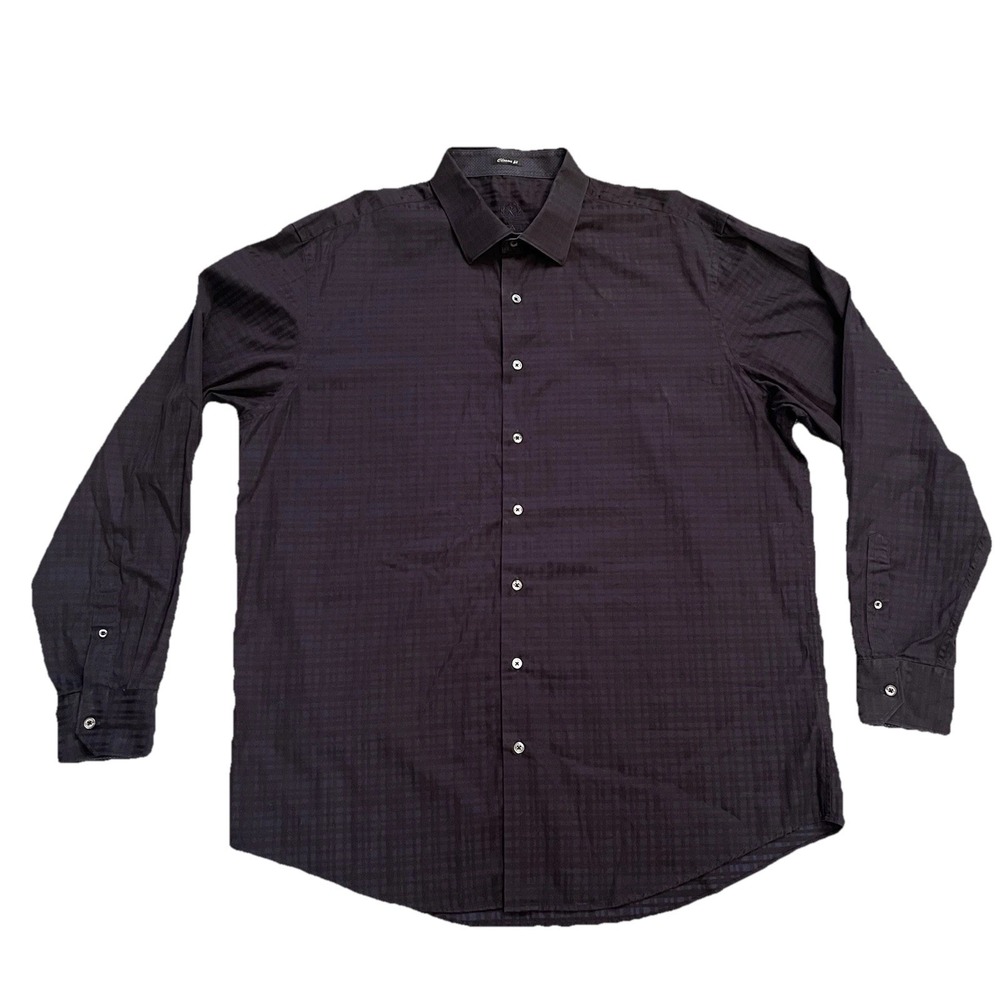 Bugatchi Uomo Flip Cuff Shirt Men's 2XL Black Blue Geometric Classic Fit